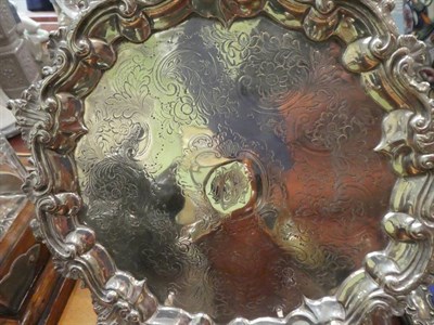 Lot 9 - A George III silver salver, maker's mark rubbed, London 1789, chased with foliage, the centre...