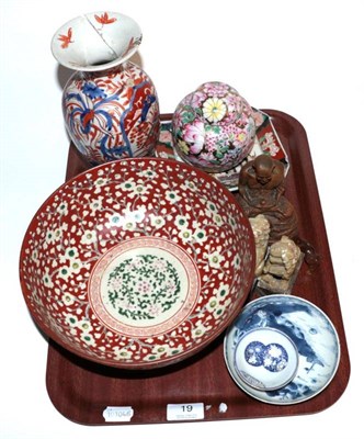 Lot 19 - A group of Oriental items to include a Japanese bowl decorated with prunus