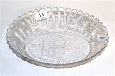 Lot 25 - A Queen Victoria 1837-1887 Golden Jubilee pressed glass dish of oval form, undulating rim