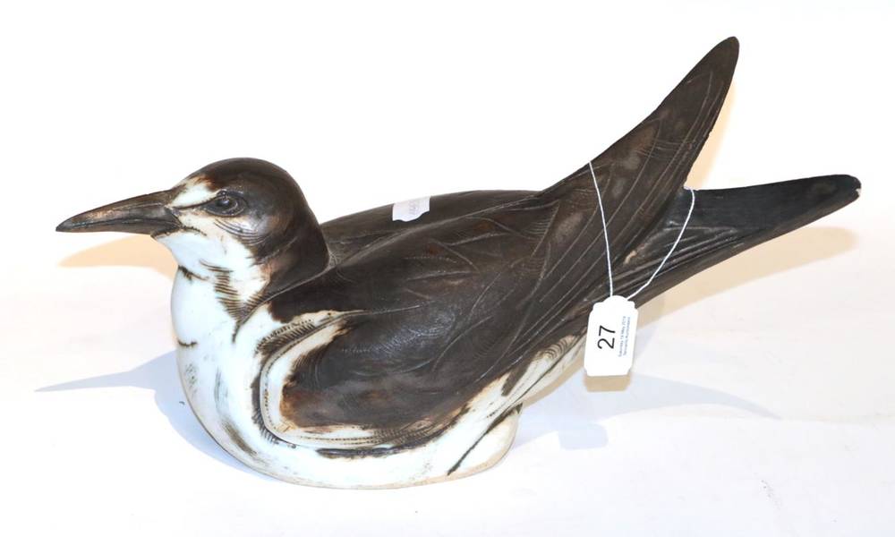 Lot 27 - David Cooke stoneware glazed sculpture of a seated bird, signed and dated to the underside...