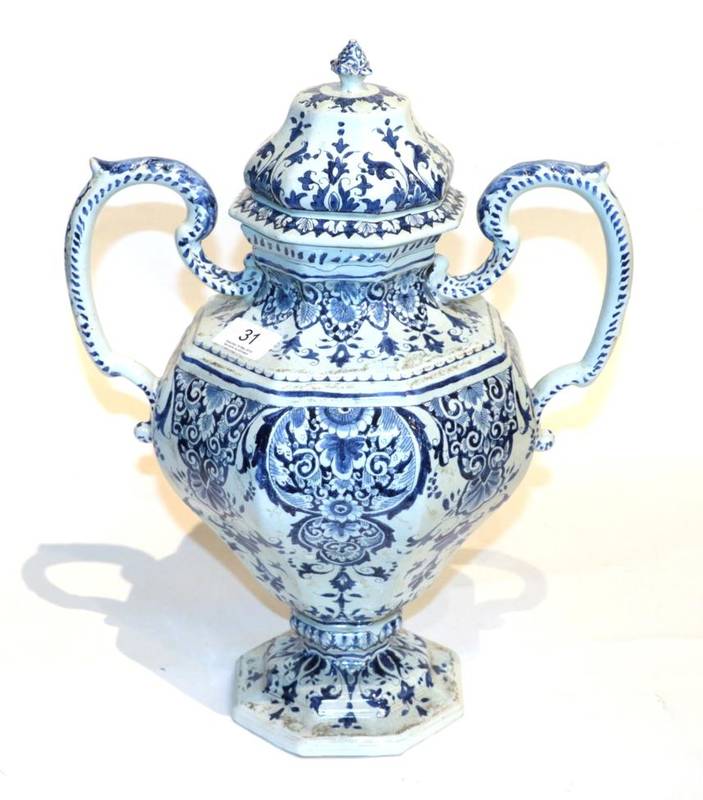 Lot 31 - A 20th century Delft twin-handled druggist jar and cover