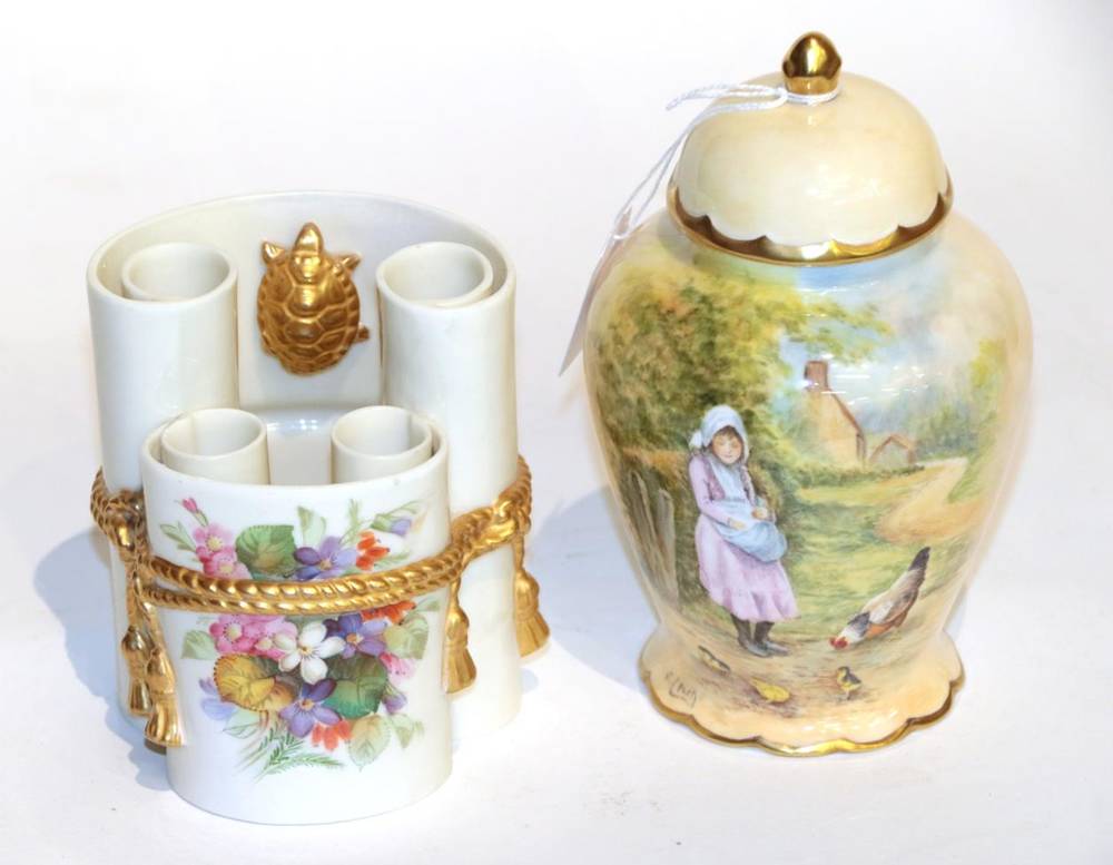 Lot 61 - An unusual Royal Worcester ''scroll'' vase, with tortoise decoration; together with a vase...