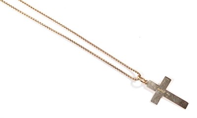 Lot 72 - A 9 carat gold cross with Chester hallmark, on a 9 carat rose gold chain, chain length 51cm
