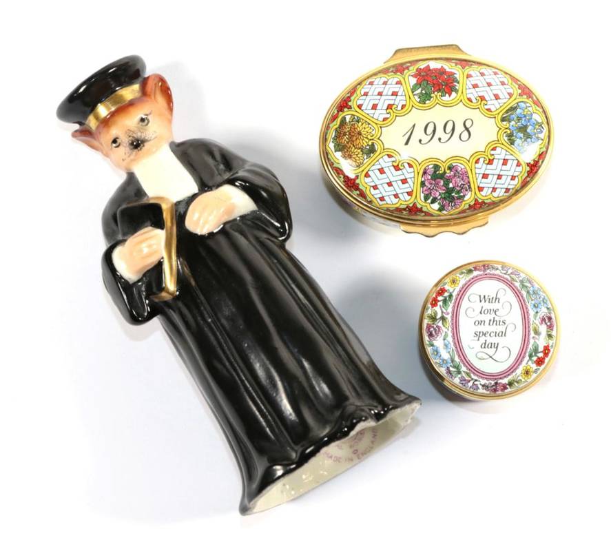 Lot 79 - A Royal Worcester candle snuffer, in the form of Monsieur Reynard with puce printed mark; and...