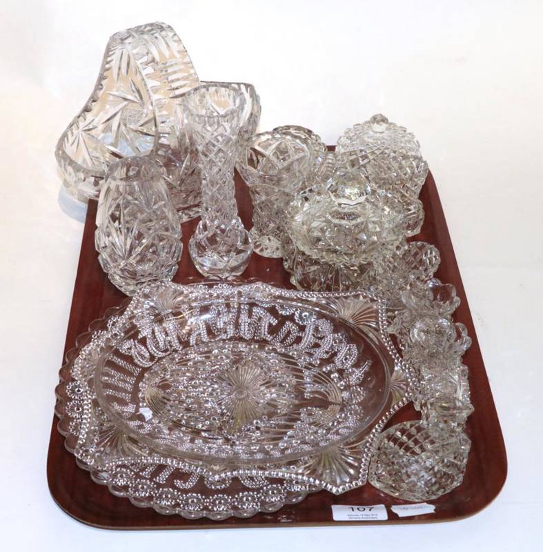Lot 107 - A group of assorted cut and other glass; and two moulded glass dishes