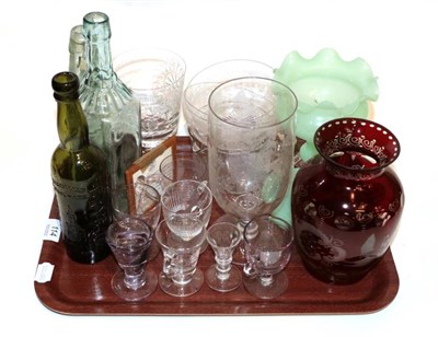 Lot 114 - Assorted glassware to include bottles, York Minster goblet, rinser etc