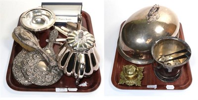 Lot 116 - Silver and silver plate to include dressing table mirrors and brushes, an old Sheffield plate...