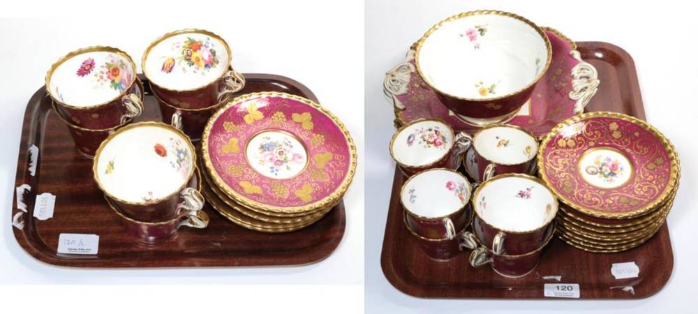 Lot 120 - A 19th century Chamberlains Worcester floral painted part tea service, gilt highlighted on a...