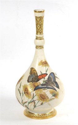 Lot 140 - A large Royal Worcester blush ivory vase, decorated with butterflies and flowers, 39cm high