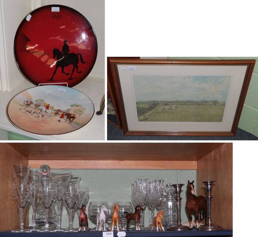 Lot 154 - A group of Waterford glass by Jasper Conran; Beswick horses; Doulton series ware charger; Peggy...