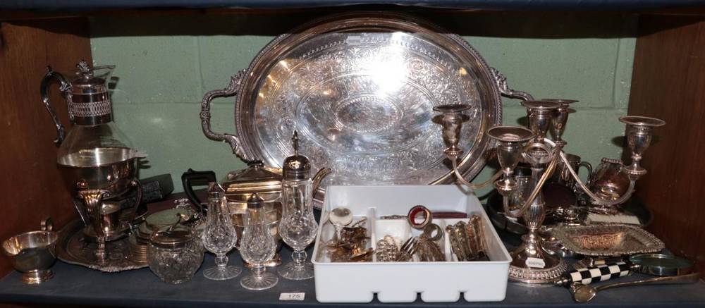 Lot 175 - A large twin handled electroplated tray; together with a group of further silver plated items...