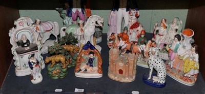Lot 191 - Staffordshire pottery figures and groups to include: Prince of Wales; Robert Burns and Highland...