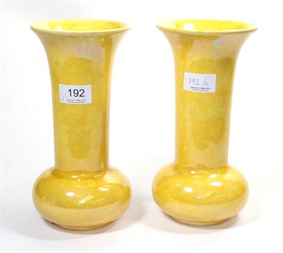 Lot 192 - A pair of Ruskin yellow lustre glazed pottery vases