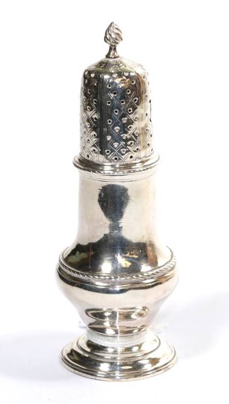 Lot 197 - A George III silver caster, Robert Peaston, London 1770, with ropework girdle and border,...