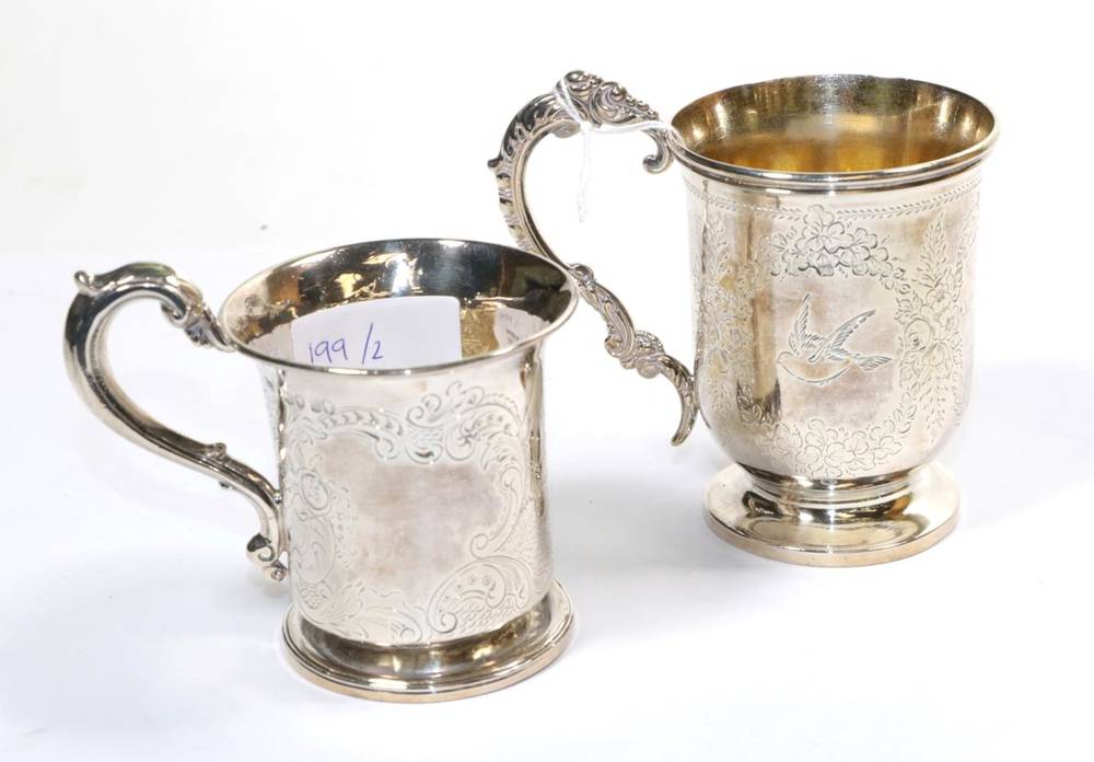 Lot 199 - A Victorian silver christening mug with Chinoiserie decoration, London 1852; and another...