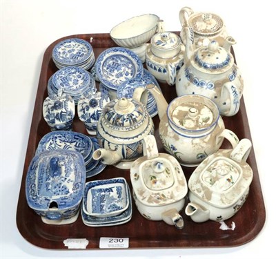 Lot 230 - A group of miniature or doll's house pearlware Willow pattern dinner wares including tureens;...