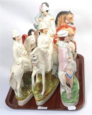 Lot 234 - A group of named Staffordshire pottery figures, all mounted on horseback, comprising: Wolseley;...