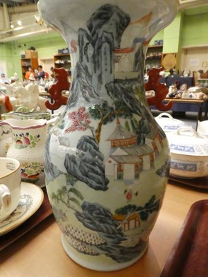 Lot 241 - An early 20th century Chinese porcelain twin handled vase decorated with landscapes