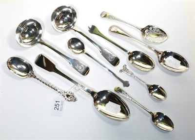 Lot 251 - A mixed group of silver spoons, to include a York fiddle pattern table spoon, Barber &...