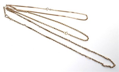 Lot 270 - A 9 carat gold chain; a chain stamped '9C'; and a chain stamped '9K' (3)