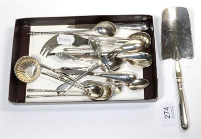 Lot 274 - Assorted Russian silver flatware, to include: a set of four lemon tea spoons, three further...