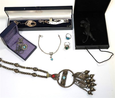 Lot 282 - A group of costume jewellery including a Middle Eastern white metal necklace; a silver...