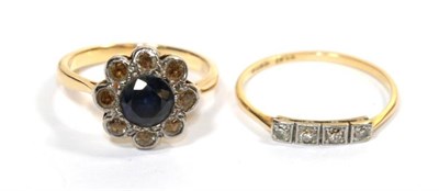 Lot 294 - A four stone diamond ring, stamped 'H G & S' and '18CT', finger size N1/2; and a sapphire and...