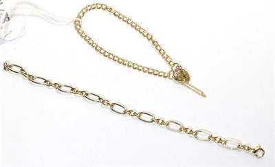 Lot 303 - A 9 carat two colour gold fancy link bracelet, length 18.5cm; and a 9 carat gold double curb...