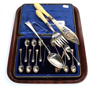 Lot 330 - A George III silver basting spoon, possibly William Eley, London 1796; a set of 12 silver teaspoons