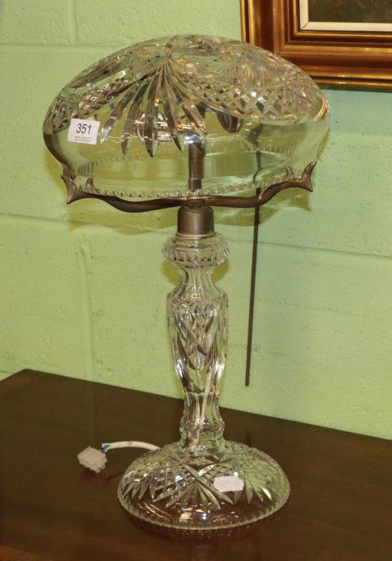 Lot 351 - A cut glass mushroom lamp