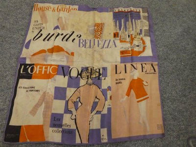 Lot 1001 - A circa 1950s scarf printed with magazine front pages including Christian Dior, large printed...