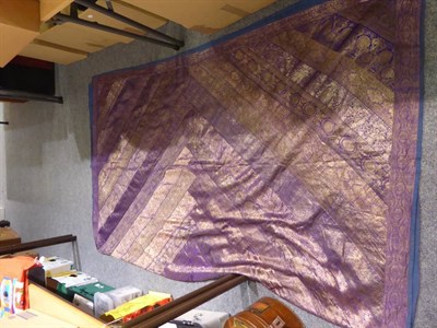 Lot 1005 - Circa 1920's purple silk chiffon drop waist dress, decorated with metallic silver beads and...