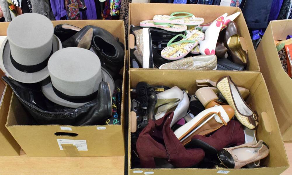 Lot 1031 - Three boxes of assorted modern ladies shoes and boots in a variety of sizes including Hobbs,...