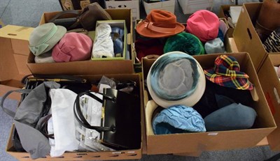 Lot 1037 - Circa 1950s and later hats, handbags, shoes and gloves including two feather hats, Edna Wallace...