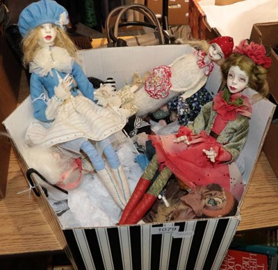 Lot 1079 - Modern figures including four seated Ooak Art Dolls by Lina Macijauskiene,a brooch doll...
