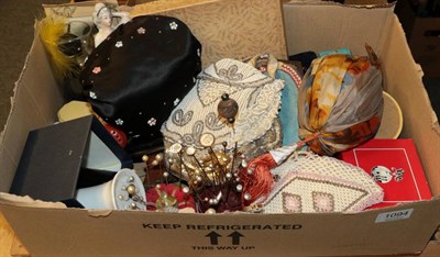 Lot 1094 - Group of collectables including hat pins and boxes, bead, sequin and silk evening purses, two china