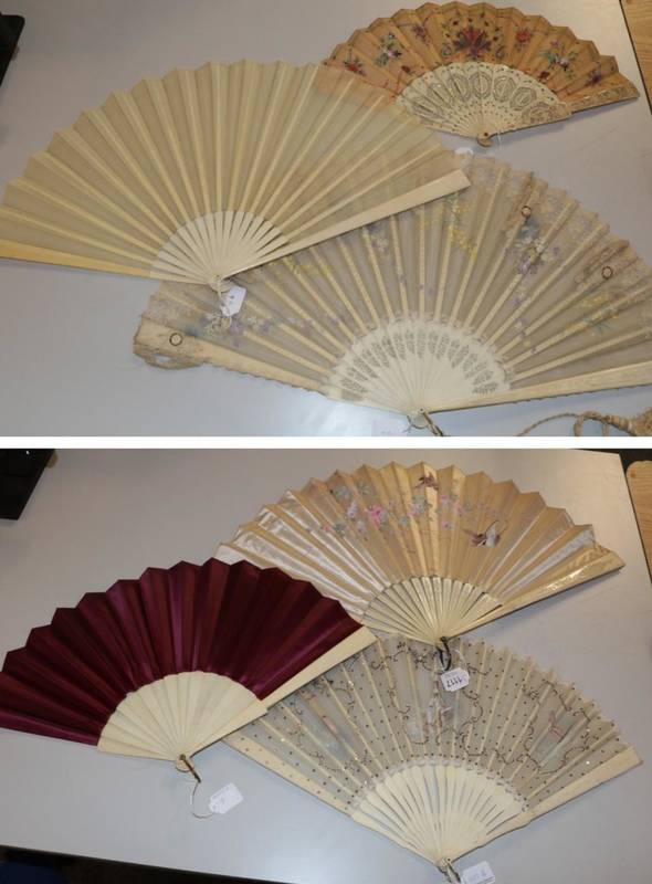 Lot 1117 - A late 19th century early 20th century bone fan, the monture carved, pierced and clouté, the...
