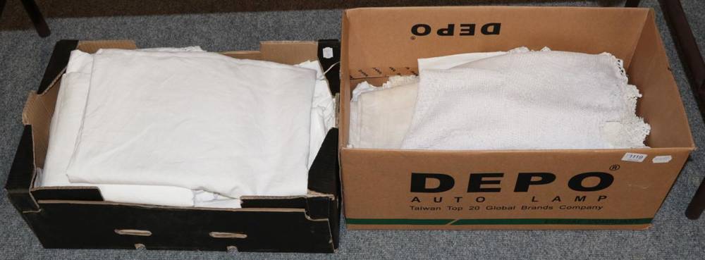 Lot 1119 - Two boxes of white linen, Damask etc (two boxes)