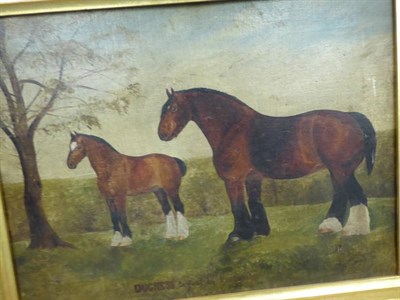 Lot 1151 - E Butt 19th century school study of a shire horse, oil on canvas, a study of a hunter in...