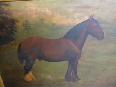 Lot 1151 - E Butt 19th century school study of a shire horse, oil on canvas, a study of a hunter in...