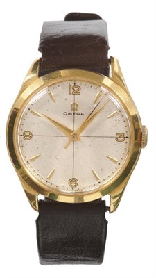 Lot 618 - An 18ct Gold Centre Seconds Wristwatch, signed Omega, 1950, (calibre 283) 17-jewel lever...