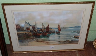 Lot 1153 - David Martin (fl.1887-1935) Saltcoats Harbour, signed and inscribed, watercolour, 32.5cm by 51cm