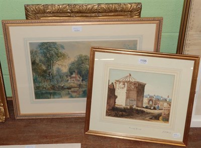 Lot 1155 - 19th Century river landscape with figures in a punt and a cottage beyond, watercolour; together...