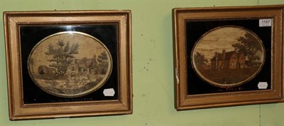 Lot 1167 - A pair of 19th century silk work pictures, 'View near Taunton' and 'View near Gloucester', each...
