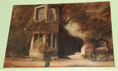 Lot 1172 - British School (19th/20th century) A peacock before Nostrop Hall ?, indistinctly signed, oil on...
