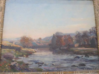 Lot 1183 - Reginald Brundrit, Yorkshire Dales river landscape, oil on canvas