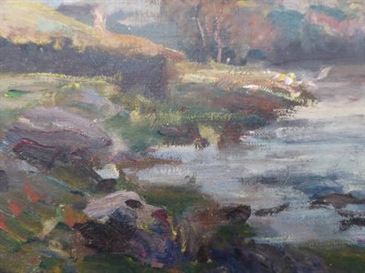 Lot 1183 - Reginald Brundrit, Yorkshire Dales river landscape, oil on canvas