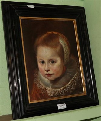 Lot 1187 - Follower of Cornelius de Vos (Dutch 1585-1651) Portrait of a young girl, oil on panel, inscribed to