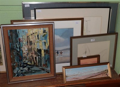 Lot 1188 - A group of 20th century paintings and prints, to include two small oils ''Appledore Quay'' and...