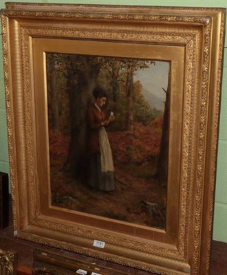 Lot 1191 - R T Minshull (19th century) ''The Letter'', signed, oil on canvas, 50cm by 40cm
